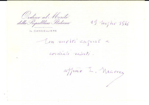 1956 ROMA ORDINE AL MERITO Auguri gen. Efisio MARRAS *Autografo 1956 ROMA ORDINE AL MERITO Auguri gen. Efisio MARRAS *Autografo